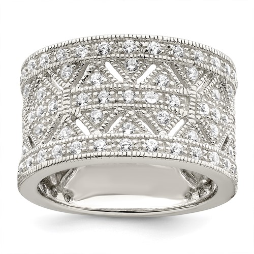 Sterling Silver Rhodium-plated Polished CZ Vintage Ring