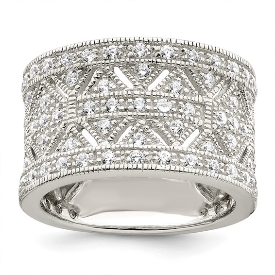 Sterling Silver Rhodium-plated Polished CZ Vintage Ring