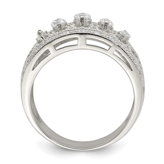 Sterling Silver Rhodium-plated Polished CZ Vintage Ring