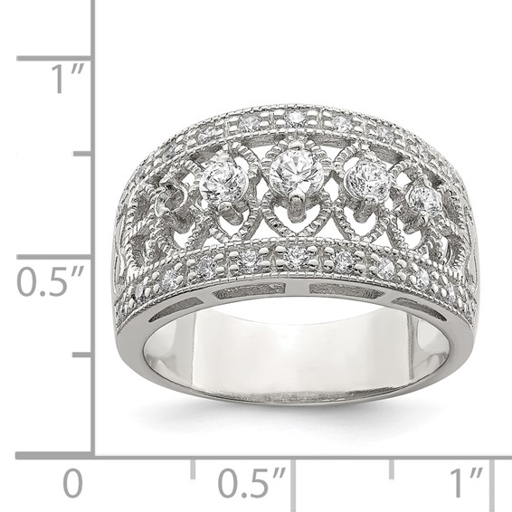 Sterling Silver Rhodium-plated Polished CZ Vintage Ring