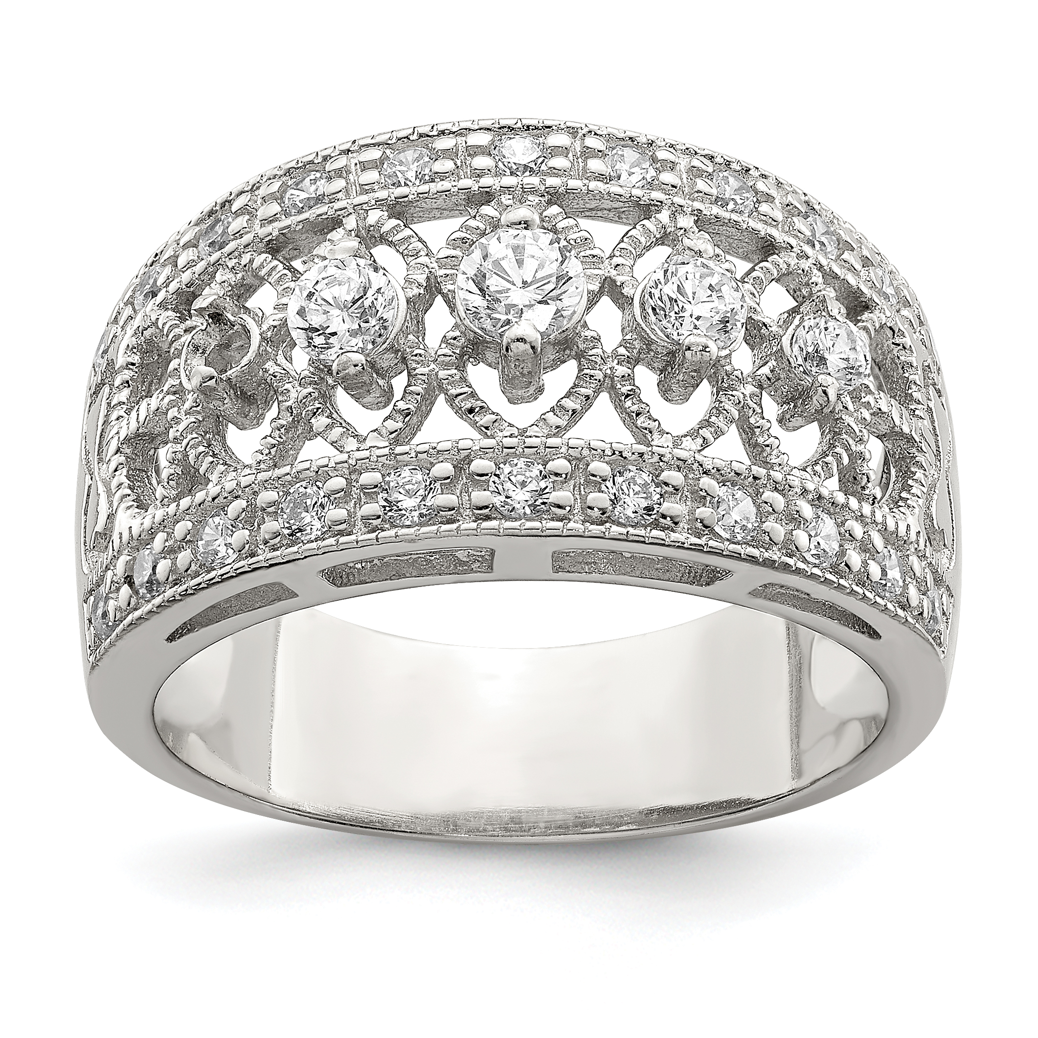 Sterling Silver Rhodium-plated Polished CZ Vintage Ring (QR1372-6)