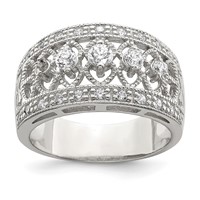 Sterling Silver Rhodium-plated Polished CZ Vintage Ring view 1