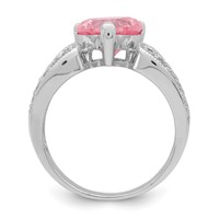 Sterling Silver Rhodium Plated 10mm Clear CZ and Pink Heart CZ Ring view 2