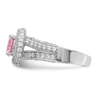Sterling Silver Rhodium Plated 10mm Clear CZ and Pink Heart CZ Ring view 4