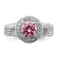Sterling Silver Rhodium Plated 10mm Clear CZ and Pink Heart CZ Ring view 5