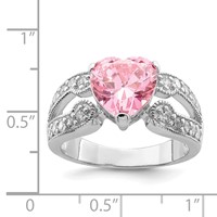 Sterling Silver Rhodium Plated 10mm Clear CZ and Pink Heart CZ Ring view 3