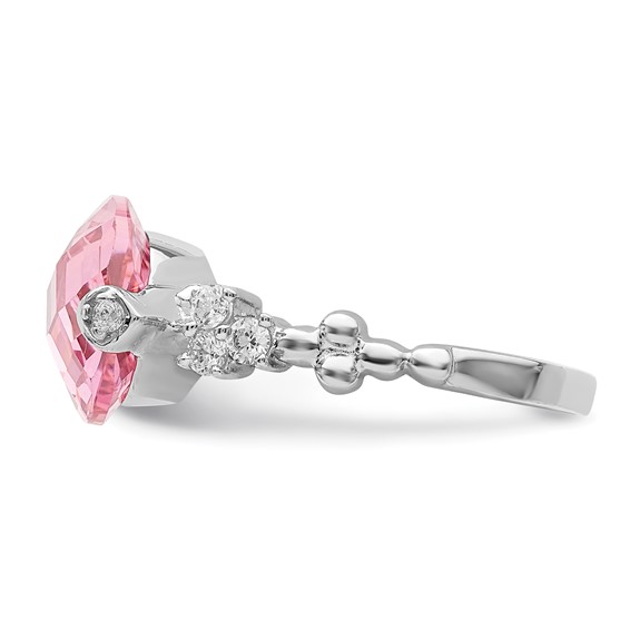 Sterling Silver Rhodium-plated Pink and Clear CZ Ring