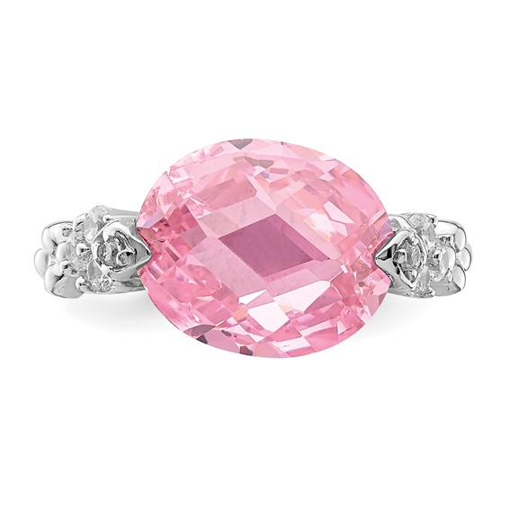 Sterling Silver Rhodium-plated Pink and Clear CZ Ring
