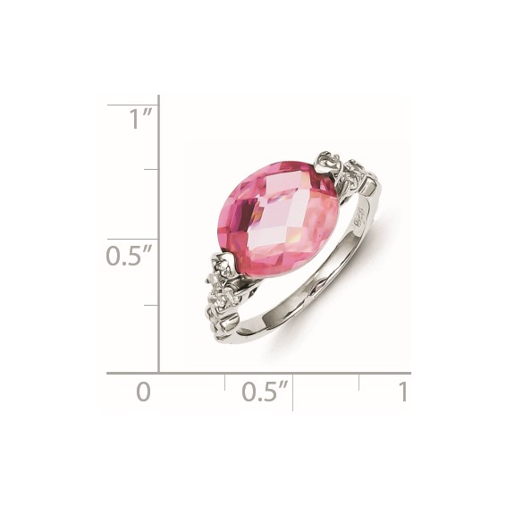 Sterling Silver Rhodium-plated Pink and Clear CZ Ring