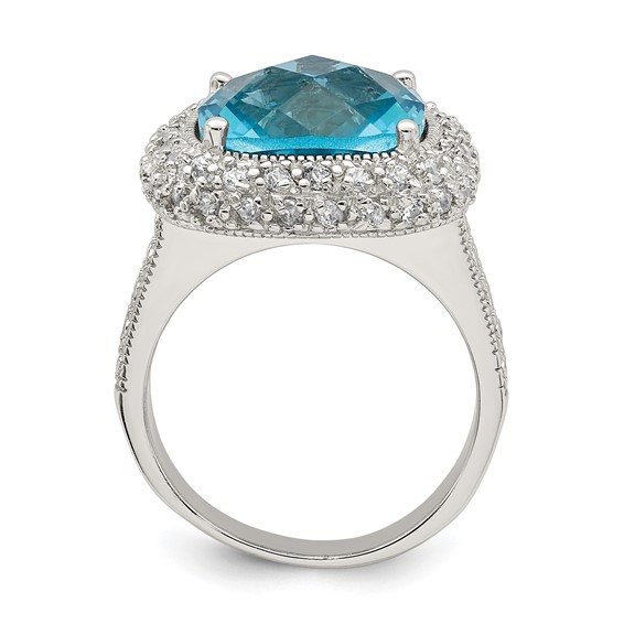 Sterling Silver Rhodium-plated Blue CZ Ring