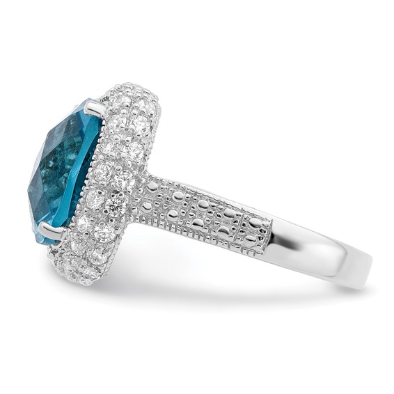 Sterling Silver Rhodium-plated Blue CZ Ring