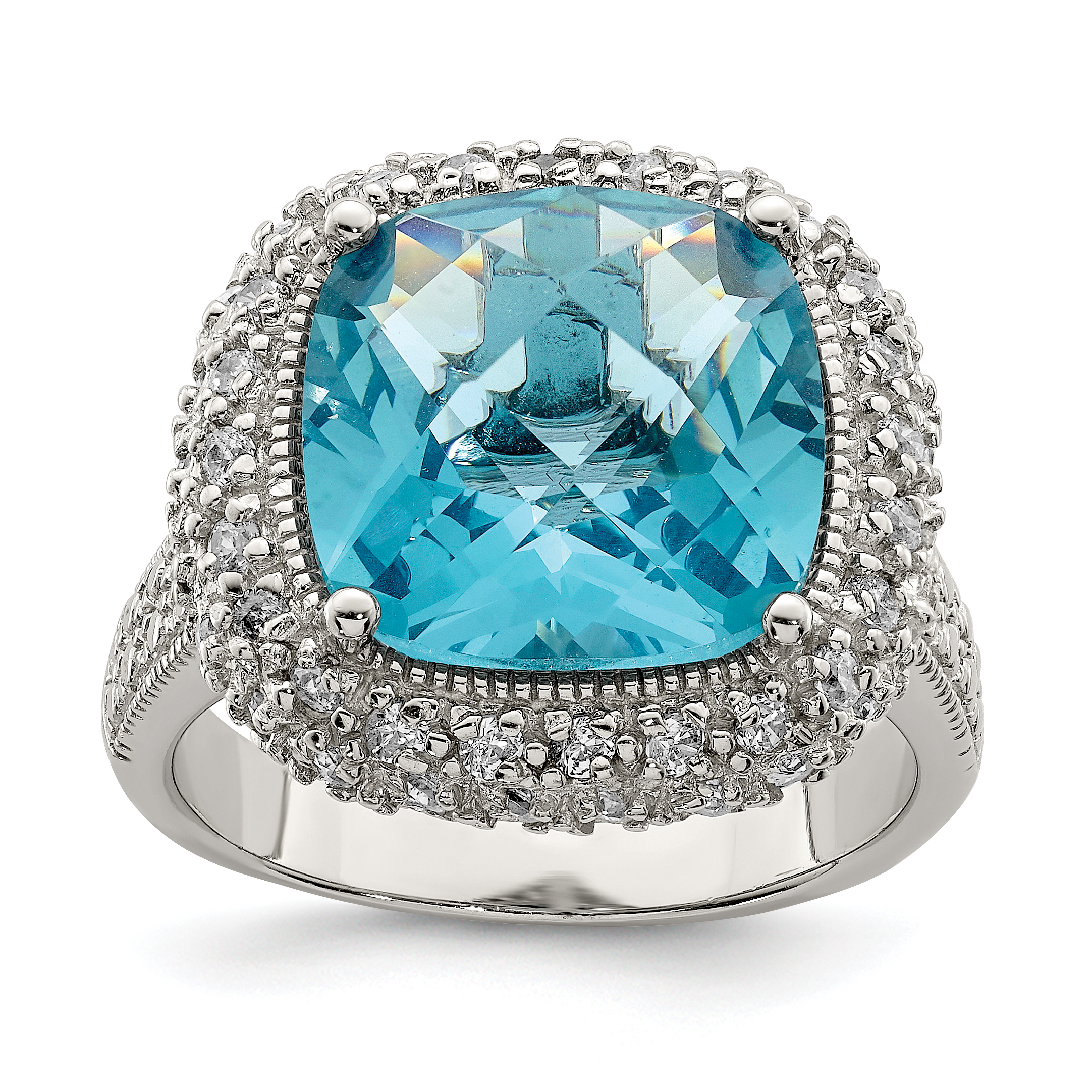 Sterling Silver Rhodium-plated Blue CZ Ring (QR1418-6)