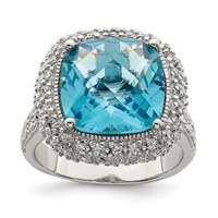 Sterling Silver Rhodium-plated Blue CZ Ring view 1
