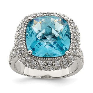 Sterling Silver Rhodium-plated Blue CZ Ring