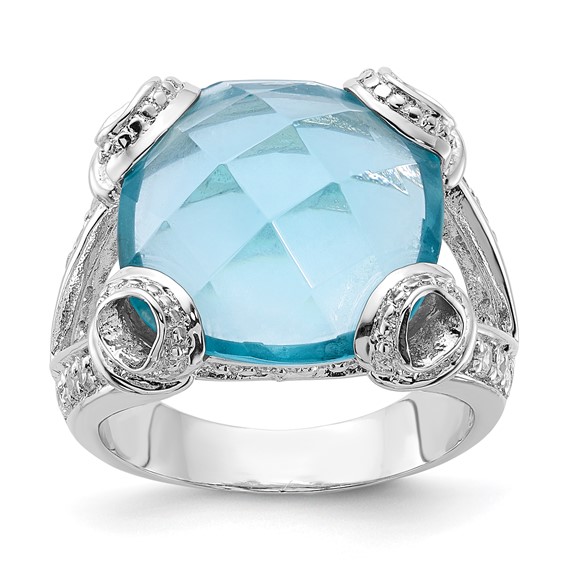 Sterling Silver Blue & Clear CZ Ring