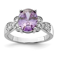Sterling Silver Purple and Clear CZ Ring view 1