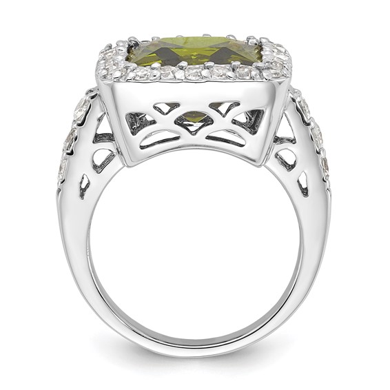 Sterling Silver Olive & Clear CZ Halo Ring