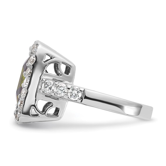 Sterling Silver Olive & Clear CZ Halo Ring
