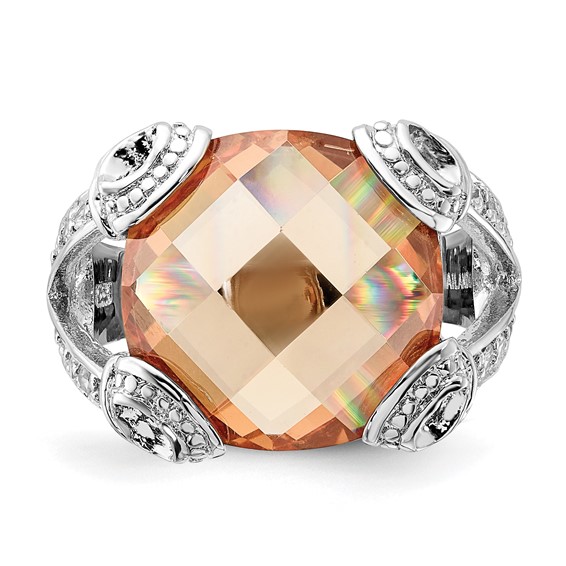 Sterling Silver Polished Champagne & Clear CZ Ring