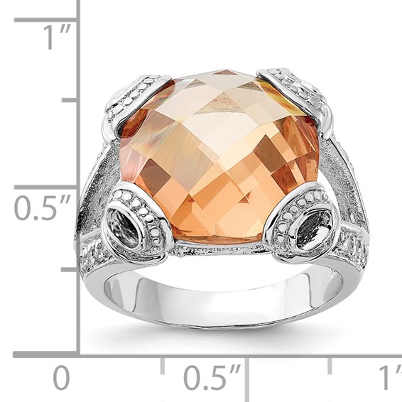 Sterling Silver Polished Champagne & Clear CZ Ring