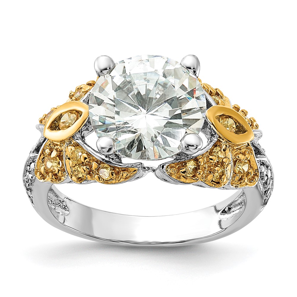 Sterling Silver & Gold-tone Vermeil Yellow & Clear CZ Ring