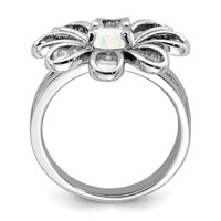 Sterling Silver Rhodium-plated Lab CreatedOpal Flower Ring view 2