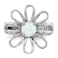 Sterling Silver Rhodium-plated Lab CreatedOpal Flower Ring view 5