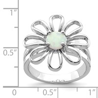 Sterling Silver Rhodium-plated Lab CreatedOpal Flower Ring view 3