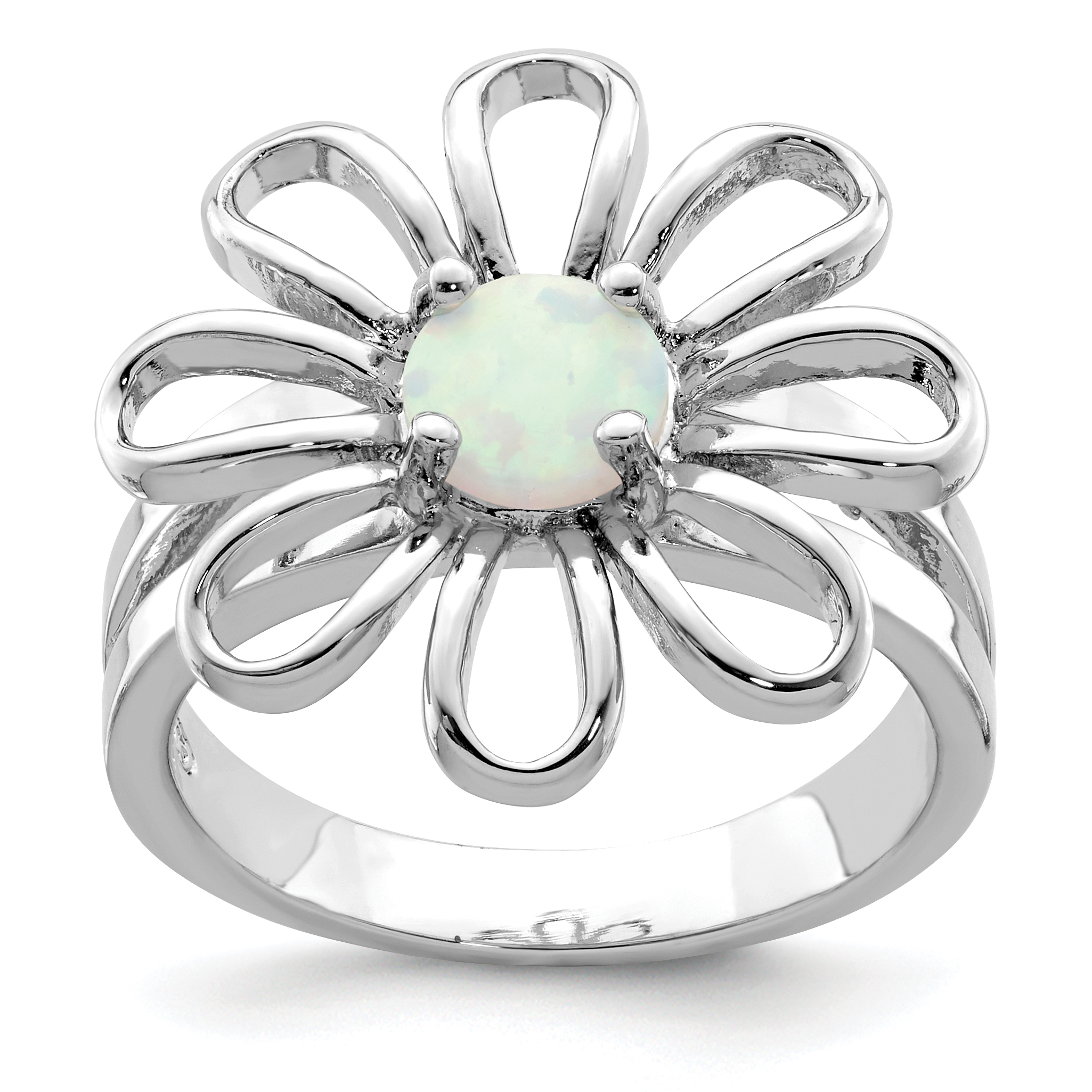 Sterling Silver Rhodium-plated Lab CreatedOpal Flower Ring (QR1469-6)