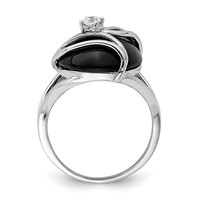 Sterling Silver Rhodium-plated Onyx and CZ Ring view 2