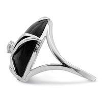 Sterling Silver Rhodium-plated Onyx and CZ Ring view 4