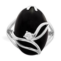 Sterling Silver Rhodium-plated Onyx and CZ Ring view 5