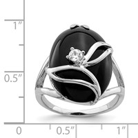 Sterling Silver Rhodium-plated Onyx and CZ Ring view 3