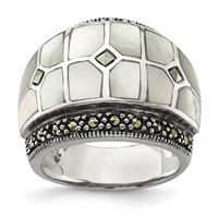 Sterling Silver Marcasite & Mother of Pearl Ring view 1