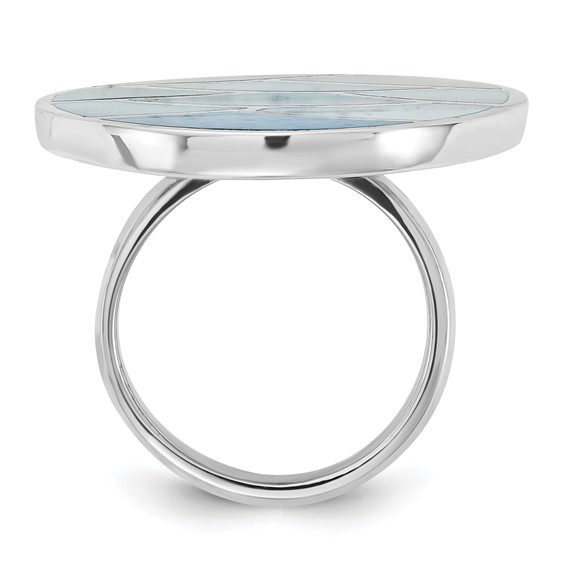 Sterling Silver Blue Mother of Pearl Scalloped Oval Ring