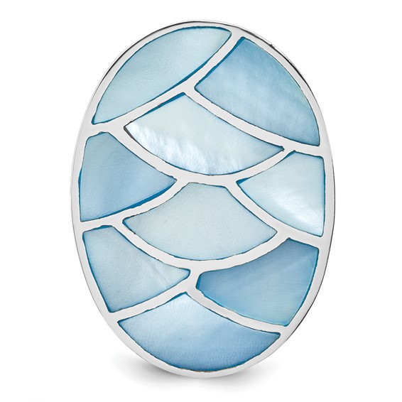 Sterling Silver Blue Mother of Pearl Scalloped Oval Ring