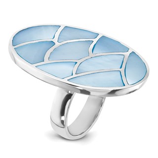 Sterling Silver Blue Mother of Pearl Scalloped Oval Ring