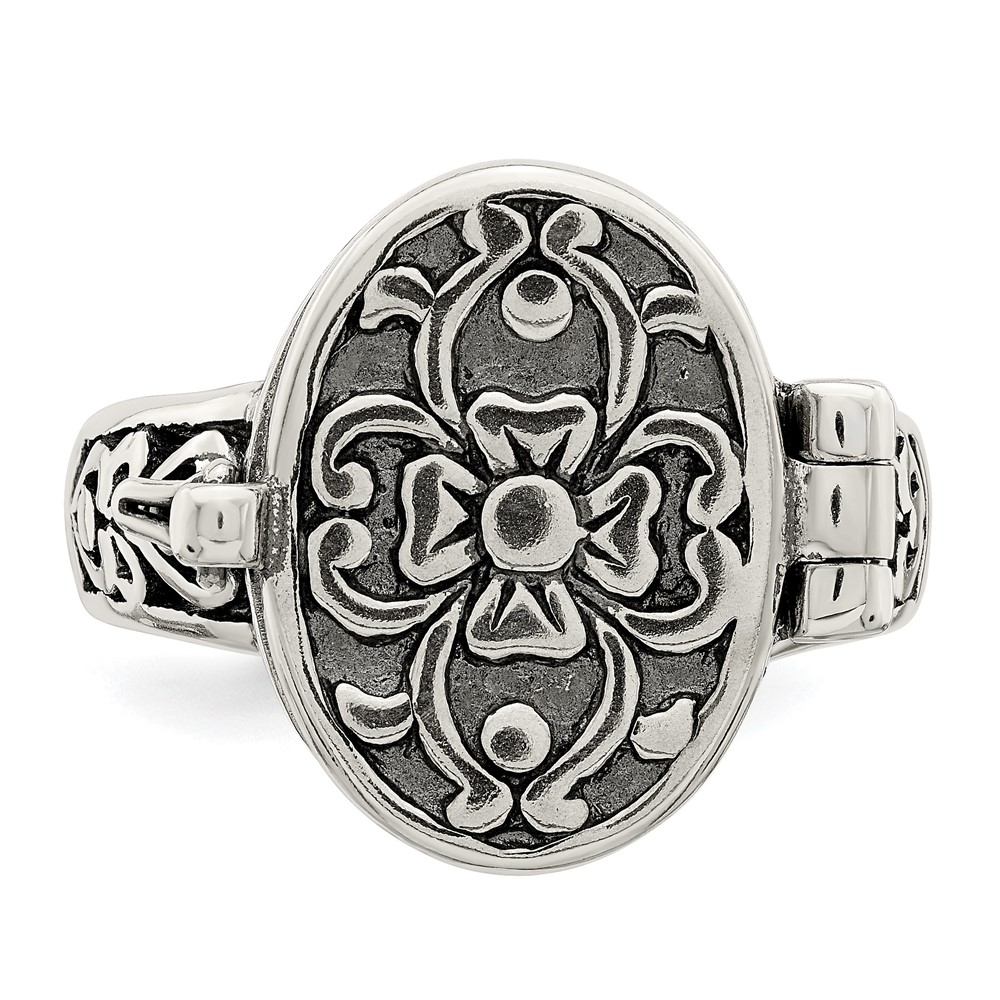 Sterling Silver Antiqued Oval Locket Ring (QR1763-7)