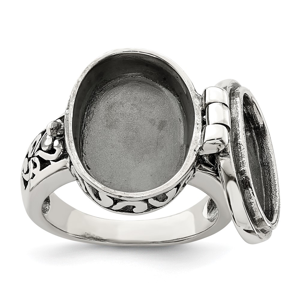 Sterling Silver Antiqued Oval Locket Ring (QR1763-7)