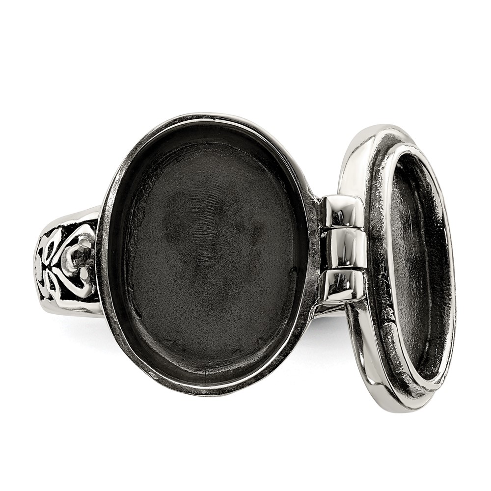 Sterling Silver Antiqued Oval Locket Ring (QR1763-7)