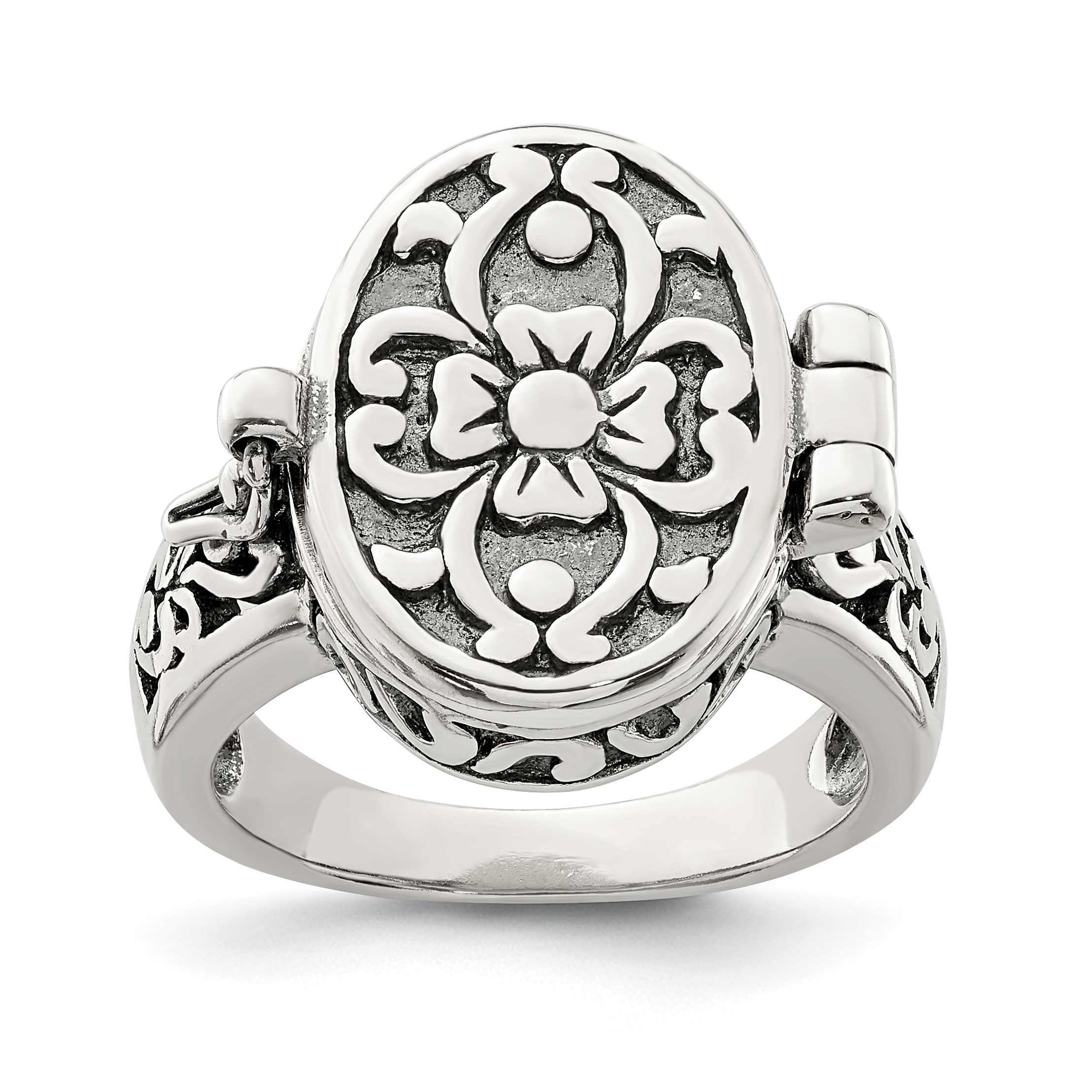 Sterling Silver Antiqued Oval Locket Ring (QR1763-7)