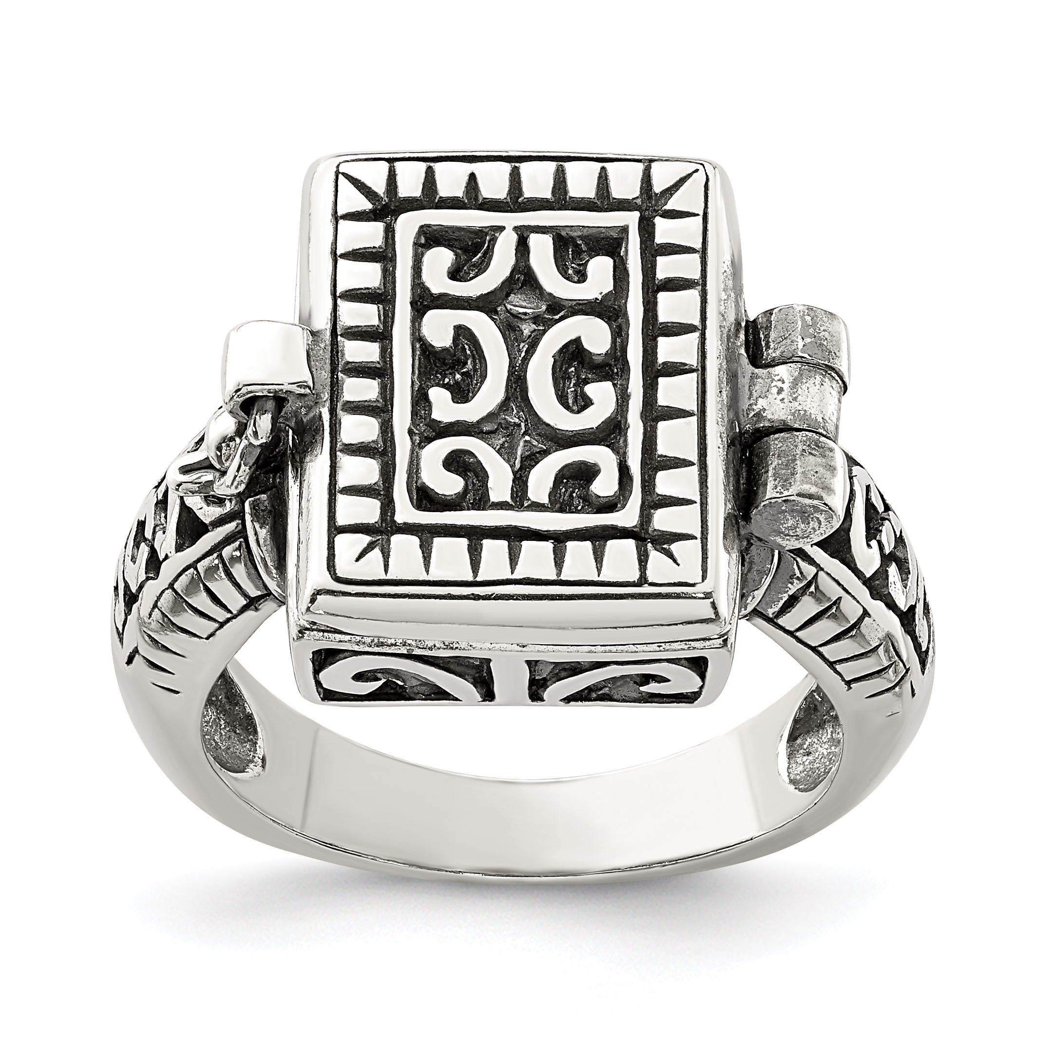 Sterling Silver Antiqued Rectangular Locket Ring (QR1764-6)