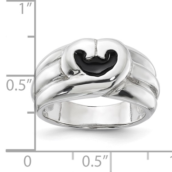Sterling Silver Fancy Curved Heart Enameled Ring