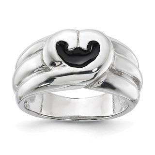 Sterling Silver Fancy Curved Heart Enameled Ring