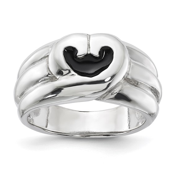 Sterling Silver Fancy Curved Heart Enameled Ring