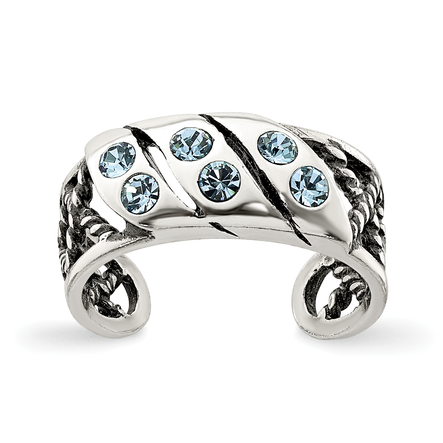 Sterling Silver Antiqued Blue Stellux Crystal Toe Ring (QR1903)