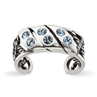 Sterling Silver Antiqued Blue Stellux Crystal Toe Ring view 1