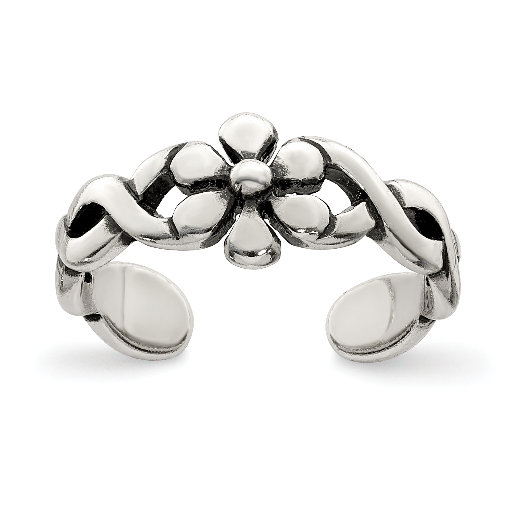 Sterling Silver Antiqued Floral Toe Ring (QR1911)
