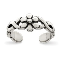Sterling Silver Antiqued Floral Toe Ring view 1