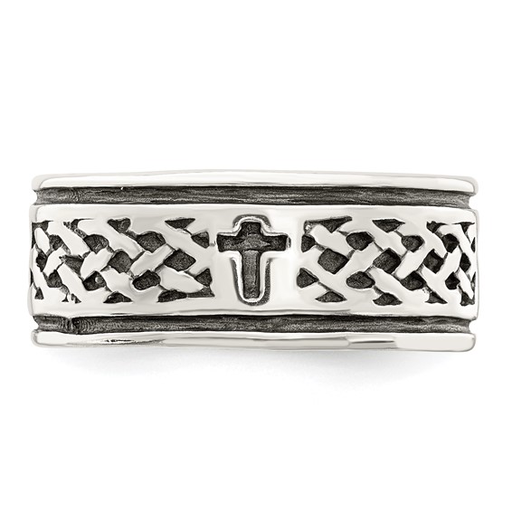 Sterling Silver Cross & Weave Design Ring